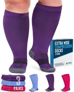 lot 18004 image: Doctors Select 3 Pairs Plus Size Compression Socks Wide Calf - Up to 6XL  20-30 mmHg Compression Socks for Women Wide Calf  Pink, Purple, Blue - Retail $26