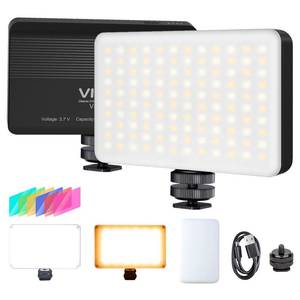 lot 18006 image: VIJIM VL120 LED on Camera Video Light,Mini Bi-Color Portable Photography Lighting w 6 Color Filters, 3100mAh Rechargeable CRI 95 3200K-6500K Dimmable LED Panel Light for DSLR Camera - Retail $25