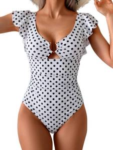 lot 18013 image: Eomenie Womens One Piece Swimsuit Tummy Control Bathing Suit Cutout Ruffle Slimming Swim Suit - Retail $37