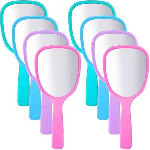 lot 18021 image: Jetec 8 Pcs Small Handheld Hand Mirror Compact Travel Makeup Mirror Handheld Cosmetic Personal Portable Vanity Glass 3.15 x 7.09 Inch (Blue,Green,Pink,Purple) - Retail $9
