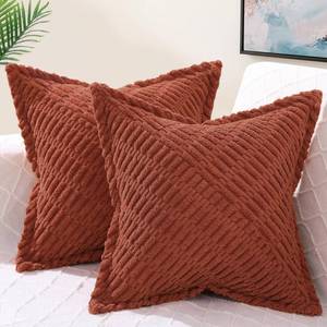 lot 18029 image: decorUhome Decorative Rust Fall Throw Pillow Covers 18x18 Set of 2 with Splicing, Boho Soft Neutral Corduroy Broadside Twill Pillow Covers for Couch Bed Sofa Living Room - Retail $14