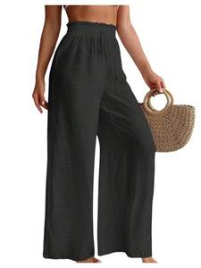 lot 18030 image: Milumia Womens Summer Linen Bathing Suit Cover Up Swim Beach Pants Sheer Wide Leg Swimsuit Coverup Pants Black X-Small - Retail $24