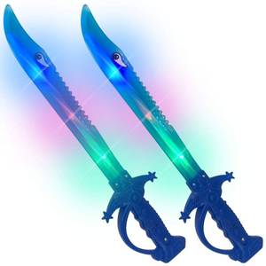 lot 18031 image: ArtCreativity Light Up Shark Sword for Kids (Set of 2) - 15 Inch Light Up Boy Toys with Flashing LED Lights, Toys for Boys 4-6 - Fun Play Swords Gifts That Elevate Your Kids Custume - Retail $13
