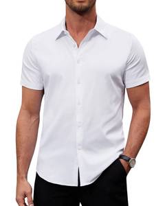 lot 18034 image: Alimens & Gentle Mens Short Sleeve Dress Shirts Stretch Regular Fit Shirt Casual Button Down Business Shirts White - Retail $18