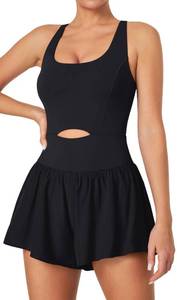 lot 18035 image: IUGA Athletic Romper Tummy Control Padded Workout Romper with Shorts Running Onesie Jumpsuits Summer Outfits Set Gym Clothes, Medium- Retail $40