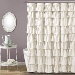 lot 18037 image: Lush Decor Ruffle Shower Curtain  Floral Textured Vintage Chic Farmhouse Style Design, Ivory, 72 x 72 - Retail $30