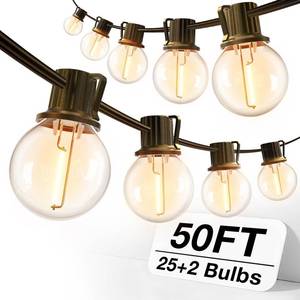 lot 18046 image: addlon 50FT Outdoor String Lights, G40 Globe LED Patio Light Waterproof with 27 Plastic Bulbs(2 Spare), ETL Listed Dimmable Outside Hanging Connectable for Backyard Porch Deck - Retail $26