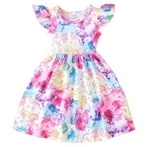 lot 18049 image: Cozystep Toddler Little Girls Casual Dresses Short Sleeve Crew Neck Graphic Cartoon Dress for 2-8 Years - Retail $7