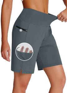 lot 18061 image: MIVEI Womens 7 Long Swim Board Shorts with Zipper Pockets High Waisted Quick Dry Beach Swimming Swim Suit Bottom with Liner Grey - Retail $20