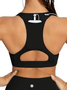lot 18064 image: QUEENIEKE Womens Medium Support Back Pocket Energy Sport Bra Cotton Feel Size S Color Black - Retail $23