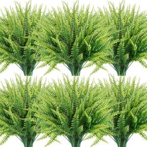lot 18068 image: ZEOSTARO 12 Bundles Artificial Plants, Fake Boston Fern Greenery Outdoor UV Resistant No Fade Faux Plastic Plants Garden Porch Window Box Decorating�� - Retail $24