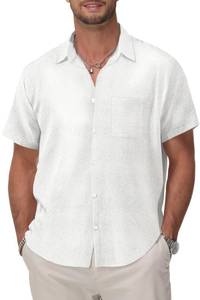 lot 18075 image: KYKU Mens Shirts Short Sleeve Cotton Button Down Clothing Summer White 2XL - Retail $25