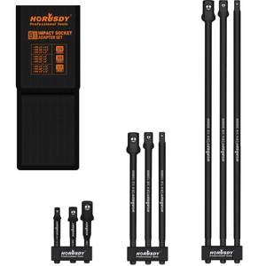 lot 18084 image: HORUSDY 9-Piece Impact Sockets Adapter Sets, 3-Inch 6-Inch and 12-Inch Hex Shank 14 38 12 - Retail $15