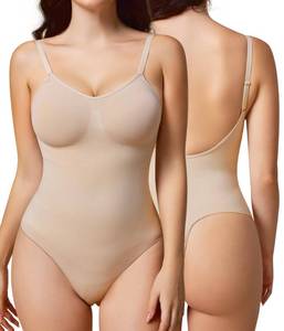 lot 18086 image: BRABIC Womens Backless Shapewear Bodysuit Tummy control Thong Seamless Body Shaper Sleeveless Compression Tanks Tops (Beige, Large) - Retail $23