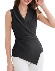lot 18091 image: GRACE KARIN Women Surplice Wrap Tops 2024 Sleeveless Dressy Top Elegant Wrap V Neck Summer Tops Fitted Blouse Black XL - Retail $1,355