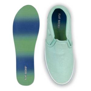 lot 18093 image: FLAT SOCKS No Show Socks, Sockless Shoe Liner, No Slipping, No Stinking, Washable Barefoot Shoe Insert for Men and Women, Blue Green Ombre, Small - Retail $563