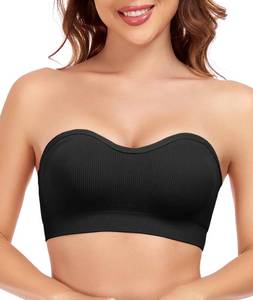 lot 18100 image: Strapless Bras for Women Padded Wireless Bandeau Bra with Clear and Fabric Straps Non-Slip Grip Tube Top Bralette - Retail $12