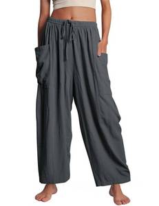 lot 18109 image: Flygo Womens Wide Leg Pants Summer Casual Loose Fit Beach Palazzo Harem Pants with Pockets(Darkgrey-S) - Retail $27