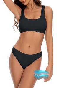 lot 18114 image: Beautikini Period Swimwear for Teens Two Piece Leakproof Menstrual Bikini Swimsuit Sporty Bathing Suits for Girls Women Black - Retail $40