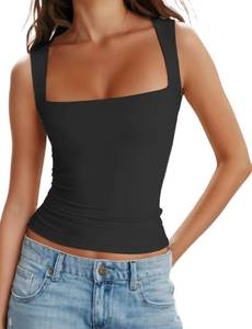 lot 18117 image: AURUZA Square Neck Tank Tops for Women, Sleeveless Double Lined Tops for Women Sexy Going Out Top Trendy Basic Fitted Shirts (Tank Top-Black, Medium) - Retail $12