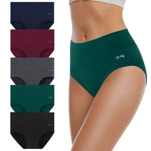 lot 18473 image: coskefy Womens High Waisted Cotton Underwear Soft Breathable Panties Stretch Briefs 5 Pack Multicolor - Retail $19