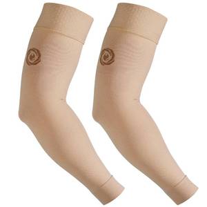 lot 18479 image: NURCOM� Medical Compression Arm Sleeve for Men Women, 2 Pack, 20-30mmHg with Silicone Band for Lymphedema, Lipedema, Pain Relief, Edema, Swelling, Post Surgery Recovery, Beige L - Retail $25