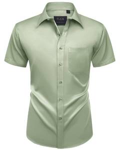 lot 18480 image: Alimens & Gentle Mens Short Sleeve Dress Shirts Wrinkle Free Solid Casual Button Down Shirts with Pocket, Sage Green, Large - Retail $18