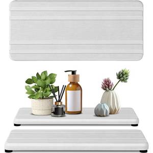 lot 18493 image: 2PCS Water Absorbing Stone Tray,Quick Drying Stone Sink Tray,Water Absorbent Diatomite Coasters for Bathroom Counter and Kitchen Sink, Used for Hand Soap Dish Cosmetic Bottles Toothbrush Holders - Retail $13