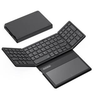 lot 18495 image: GEODMAER Foldable Bluetooth Keyboard, Portable Full Size Folding Keyboard with Large Touchpad, Numeric Keypad, PU Leather, Wireless TravelKeyboard for Windows Android Mac(Sync up to 3 Devices) - Retail $36