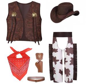 lot 18497 image: Cowboy Costume for Boys 5pcs Set Kids Dress Up Birthday Halloween Party Cosplay 6-7 Years - Retail $20
