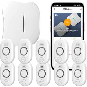 lot 19130 image: WiFi Water Leak Detector for Home with App Notification, 1 Gateway10 Sensor, 120dB FloodDrip Alarm for BasementKitchenBathroomToiletLaundry Room, Under SinkDrainPipe Leakage, W13WD61x10-White - Retail $90