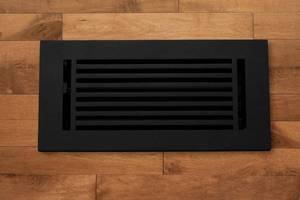 lot 19137 image: Madelyn Carter 2 x 12 Cast Aluminum Linear Bar Vent Cover with Damper - Black (Overall 3.75 x 13.5)  Floor Register - Wall Register - Retail $29