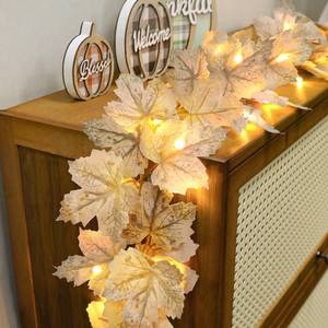 lot 19149 image: Timer - 2 Pack Fall Decor Fall Garland with Lights Fall Decorations for Home, Lighted Maples Leaves Garland Total 13Ft 40LED Battery Operated Halloween Thanksgiving Decor Home Indoor Outdoor Christmas - Retail $10