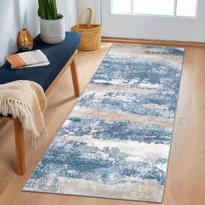 lot 19153 image: BEIMO Runner Rug for Hallway Kitchen 2x8 Machine Washable Runners Rug for Entryway, Blue Cream Soft Modern Abstract Throw Rugs, Floor Carpet with Non Slip Rubber Backing - Retail $54