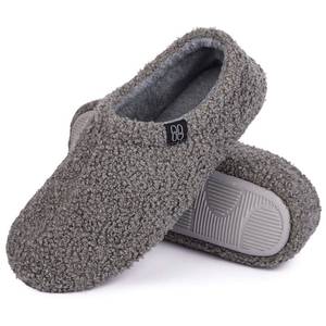 lot 19161 image: HomeTop Womens Fuzzy Curly Fur Memory Foam Loafer Slippers Bedroom House Shoes with Polar Fleece Lining (8.5, Grey) - Retail $15