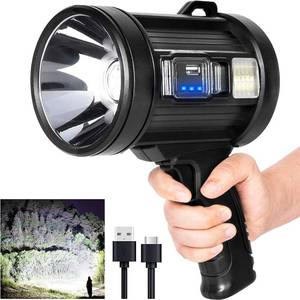 lot 19165 image: MIXILIN Rechargeable Spotlight, 90,000 Lumens Handheld Hunting Flashlight Led Spot Light with Cob Light and Solar Panels, Lightweight and Super Bright Spotlight for Hunting Boating Camping - Retail $40