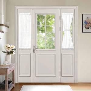 lot 19168 image: MIULEE 2 Pieces White Semi Sheer Curtains for Front French Door Linen Textured Window Panels for Light Filtering W 25 x L 40 Inches - Retail $16