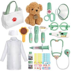 lot 19171 image: Liberry Doctor Kit for Toddlers 3 4 5 6 Years Old, 26 Pcs Kids Doctor Playset with Dog Toy, Stethoscope and Dress Up Costume, Pretend Play Medical Gift for Boys Girls (Green) - Retail $27