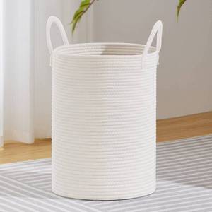 lot 19175 image: VIPOSCO Large Laundry Hamper, Tall Woven Rope Storage Basket for Blanket, Toys, Dirty Clothes in Living Room, Bathroom, Bedroom - 72L White - Retail $31