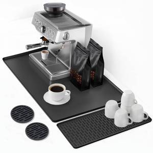 lot 19177 image: Silicone Coffee Mat 24 x 16 by Lindas Essentials - Large Coffee Bar Mat for Counter Station Accessories, Espresso Mat for Counter and Countertop with Detachable Silicone Drying Matt (Black) - Retail $15