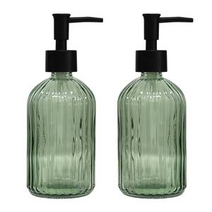 lot 19183 image: Green Glass Soap Dispenser Set with Black Pump, 13.5oz Refillable Liquid Hand Soap Dispenser, Lotion Dish Soap Dispenser for Modern Home Decor, Bathroom, Kitchen Countertop, Hotel(2 Pack) - Retail $14