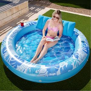 lot 11648 image: SLOOSH Inflatable Tanning Pool Lounger Float,72 x 65 Pool Floats Adult with Pillow,Luxury Fabric Large Suntan Tub Raft Floatie,Sunbathing Bed Lounge for Water Blow Up Kids Ball Pit Party Gifts,Blue - Retail $40