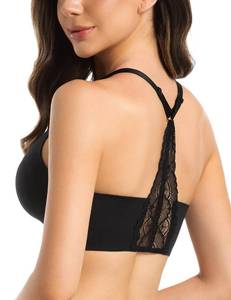 lot 12324 image: Lusait Lace Bralettes for Women Full Coverage Sexy No Underwire Deep V Racerback Bra Comfort Padded Bras Black XL - Retail $26
