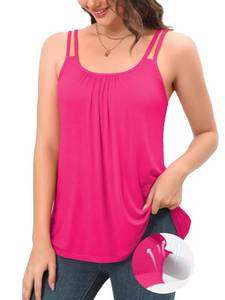 lot 12325 image: V FOR CITY Plus Size Built in Bras Tank Top for Women Adjustable Double Strap Camisole Summer Layering Cami Tops Hot Pink 3XL - Retail $15