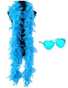 lot 12326 image: JICASTO Colorful Feather Boas, 6.6ft Feather Boa for Women for Dancing Wedding Party Halloween,with Heart Sunglasses - Retail $8