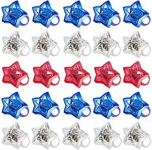 lot 12346 image: AMENON 24 Pack 4th of July Party Favors Supplies LED Light Up Ring Red White and Blue Stars Kids Toys Women Men Memorial Day Patriotic Party Accessories Decorations - Retail $2,864