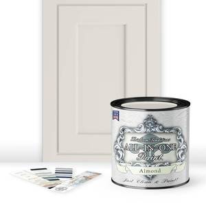 lot 12348 image: ALL-IN-ONE Paint, Durable cabinet and furniture paint. Built in primer and top coat, no sanding needed. Includes our 30 featured color card - Almond (off white with tan undertone), Quart - Retail $44