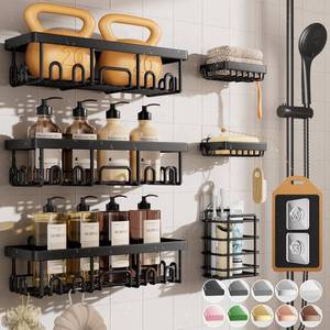 lot 12352 image: Veken Rustproof & Waterproof Shower Caddy 6-Pack, No Drilling Adhesive Shelves Rack with Soap Holder, Large Capacity Bathroom Organizers and Storage, Wall-Mounted Kitchen & Home Decor - Retail $20