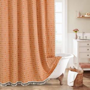 lot 12357 image: MitoVilla Orange Boho Shower Curtains for Modern Farmhouse Bathroom Decor, Bohemia Geometric Cotton Fabric Shower Curtain, Fall Country Tassel Cloth Shower Curtain, 72 x 72 - Retail $30