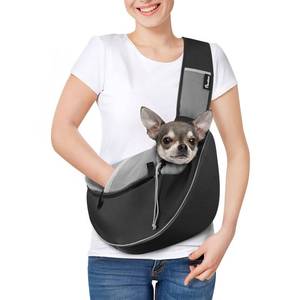 lot 12359 image: Pawaboo Dog Sling Carrier, Dog Papoose with Zipper Touch Pocket, Hand Free Breathable Mesh Puppy Carrier, Crossbody Satchel Dog Purse with Adjustable Strap for Outdoor Travel, Black, Small - Retail $28